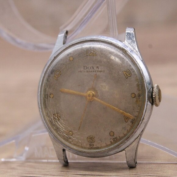 Vintage DOXA Antimagnetic Military Watch Mens Silver Tone Stainless Steel 1950's - Picture 3 of 6